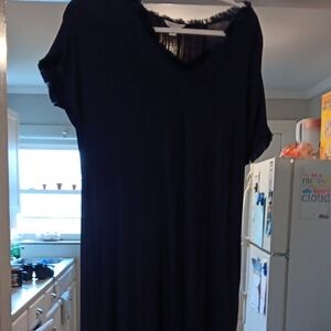 Blue V-neck Short Sleeve Relaxed Tunic